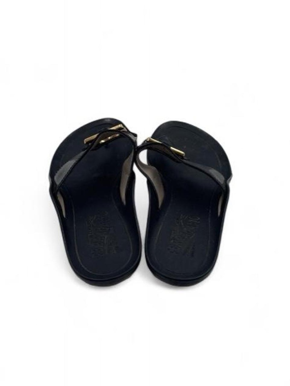 Salvatore Ferragamo Black Patent Leather Thong flip flop Sandals with Gold - Picture 3 of 8